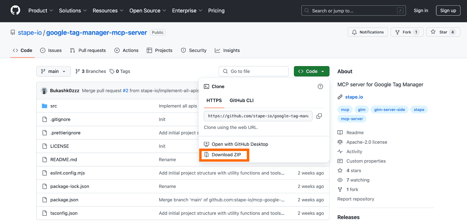 Baixe o servidor MCP do GitHub
