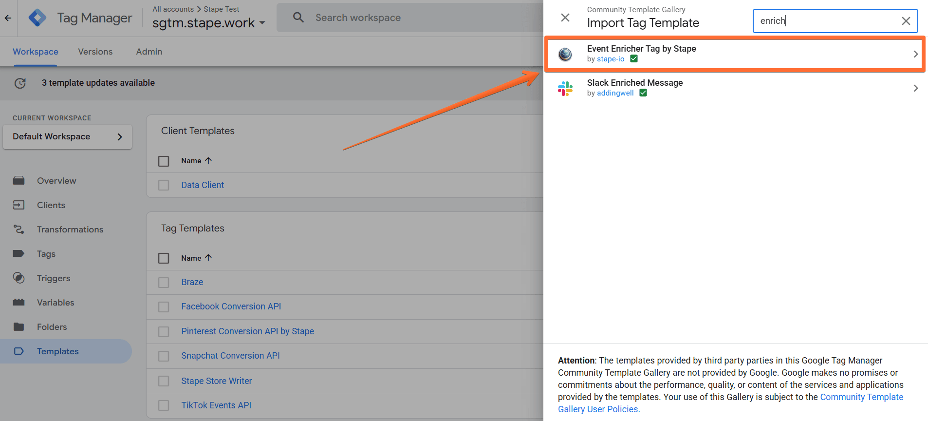 Search for Event Enricher Tag by Stape