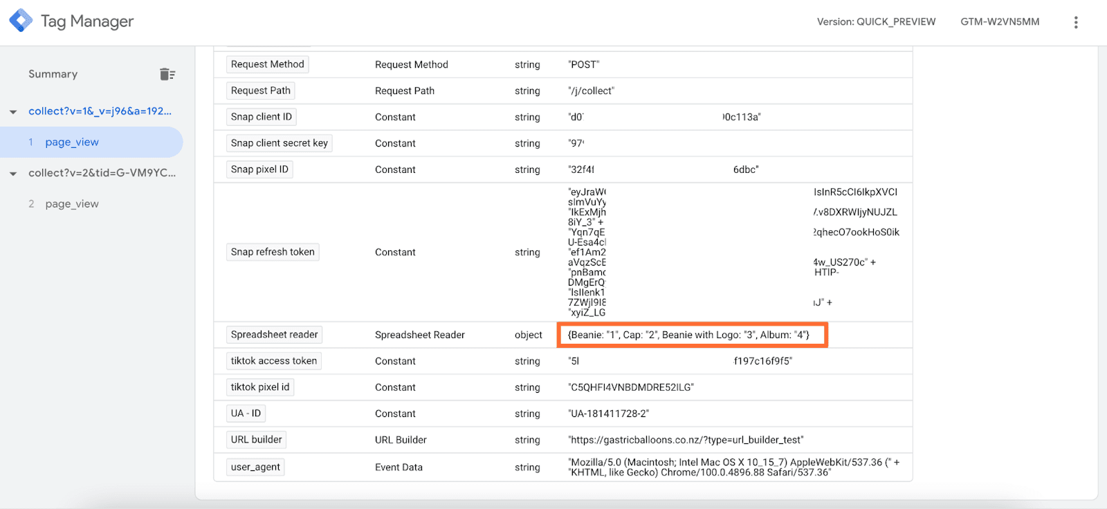 Test the Google Sheets Reader variable