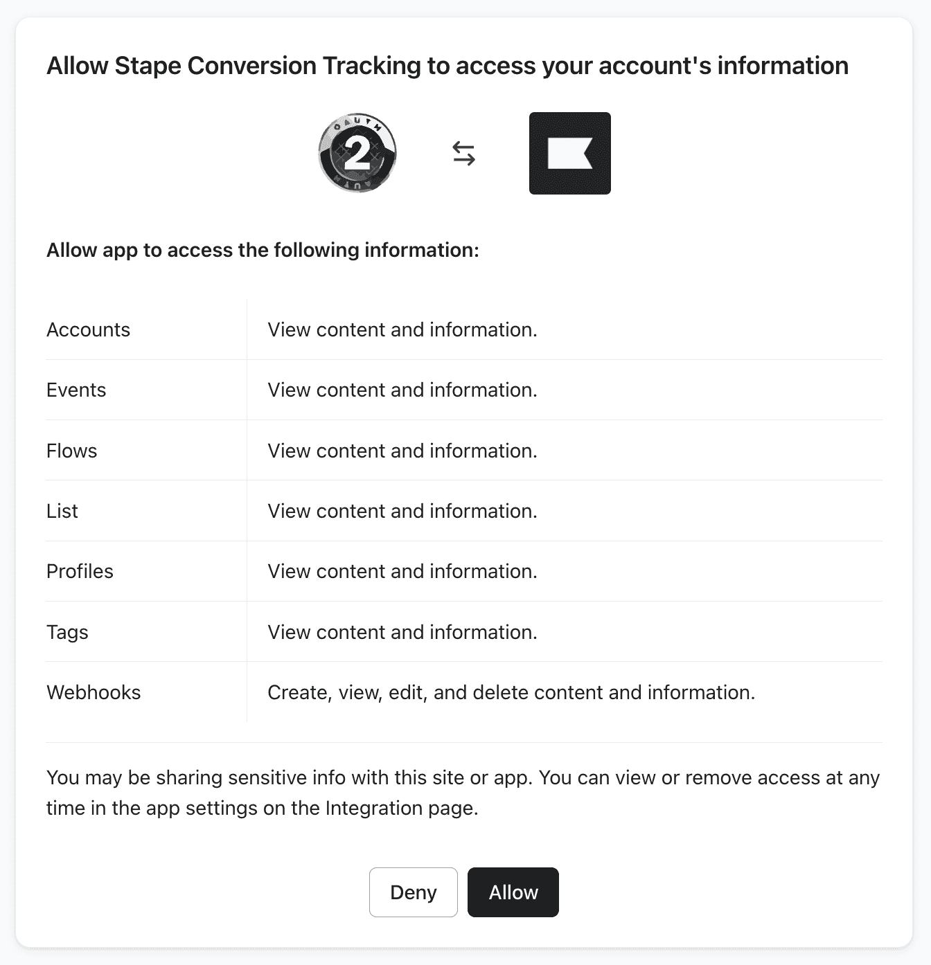 Allow Stape Conversion Tracking to access your account's information