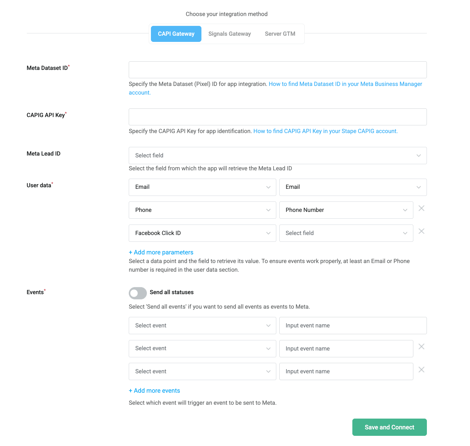 Meta CAPIG configuration method