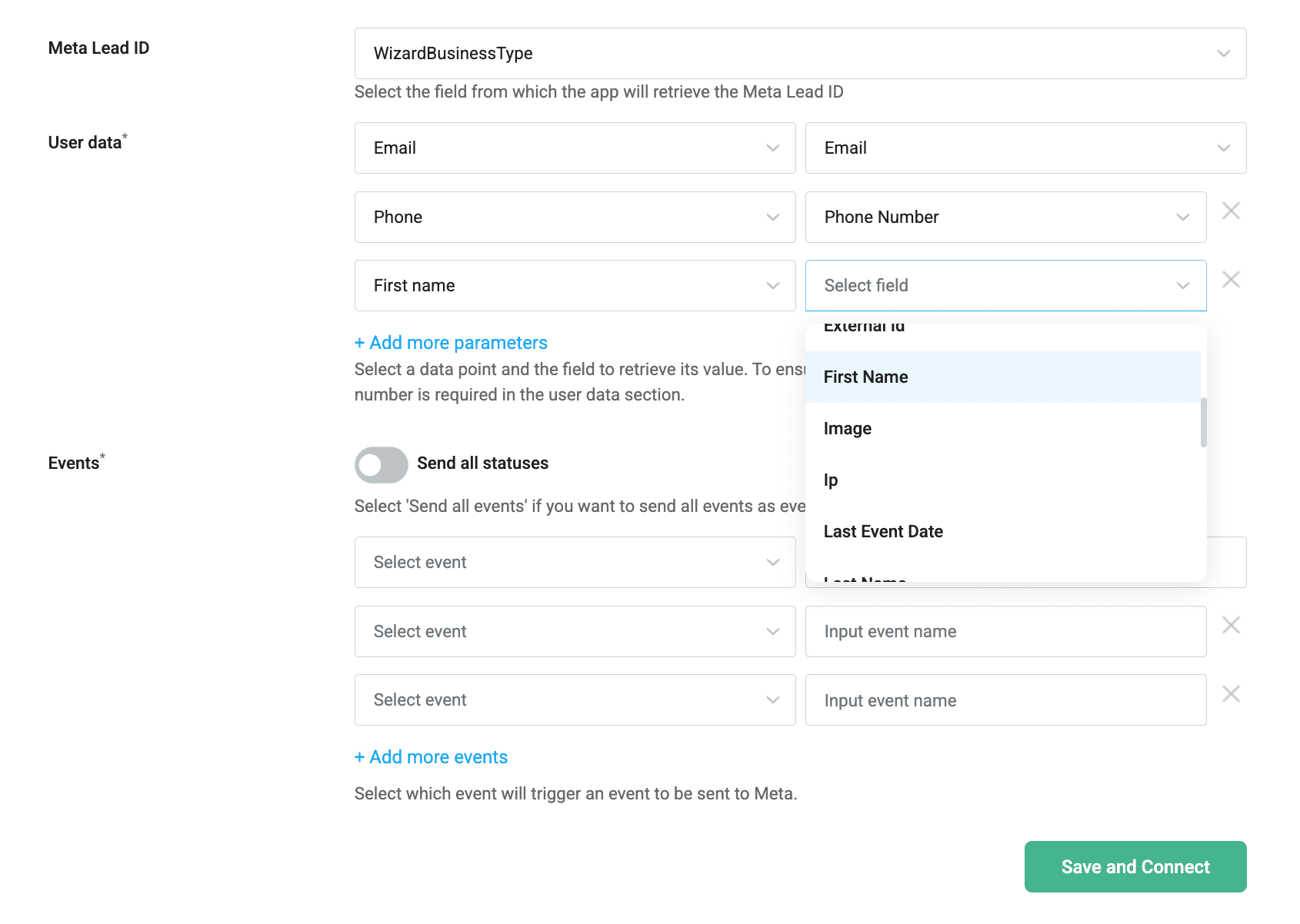Add user data in Meta CAPIG