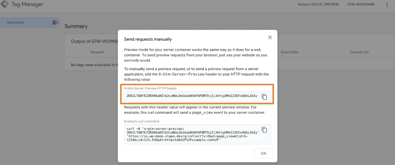 O cabeçalho HTTP X-Gtm-Server-Preview