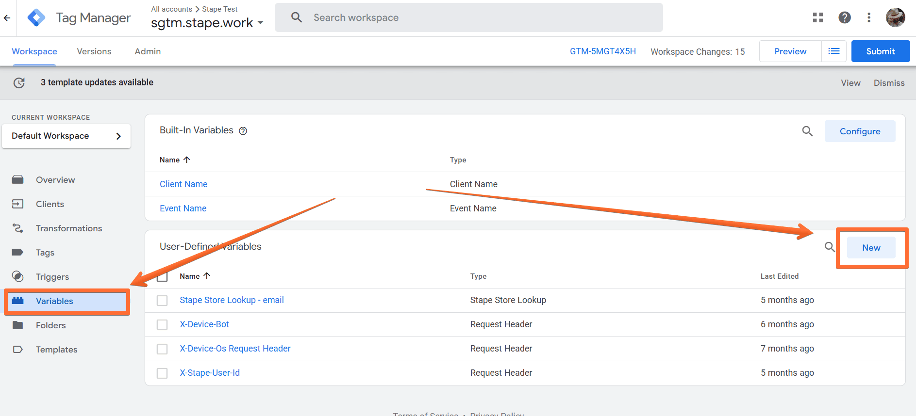 Variable menu in web GTM