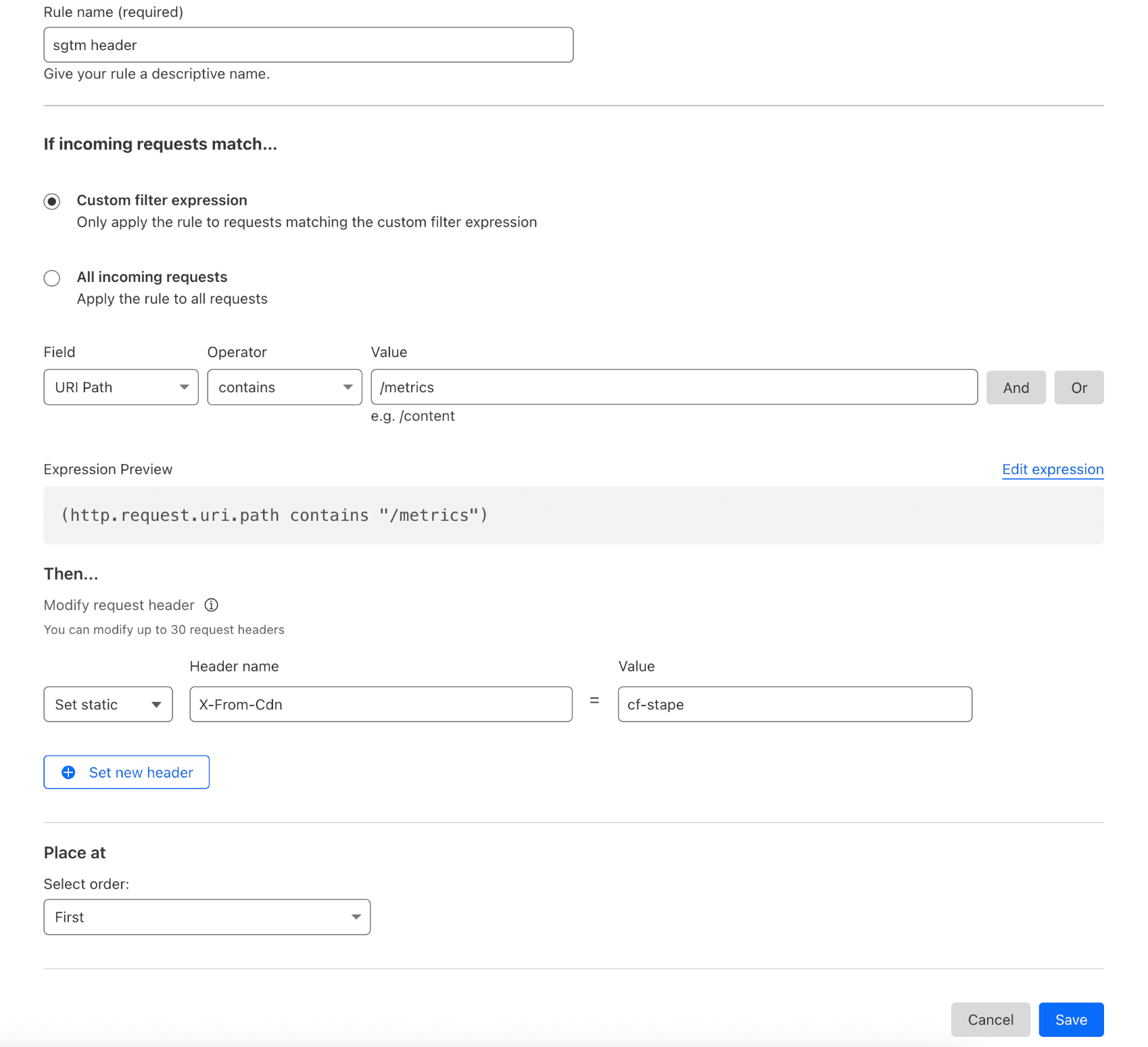 Request Header Transform Rule