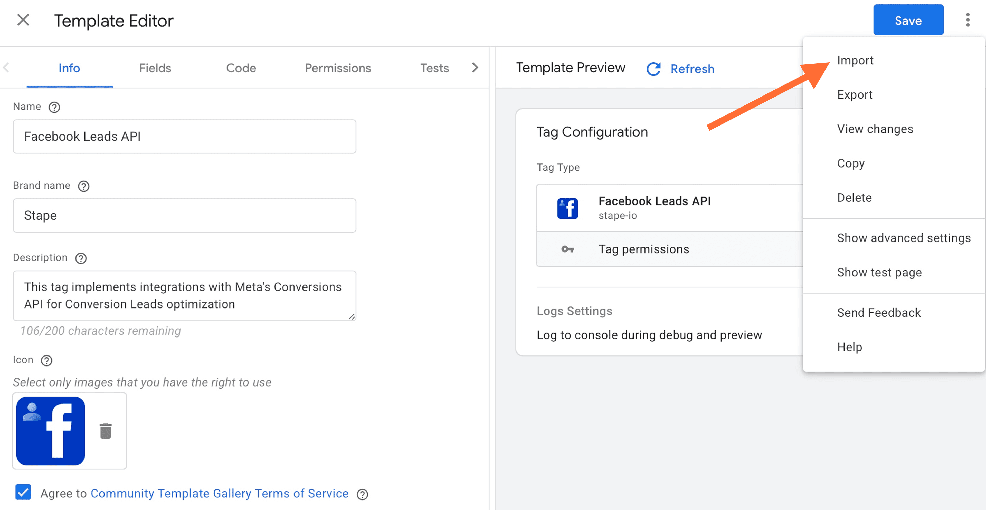Facebook Leads API template - Stape