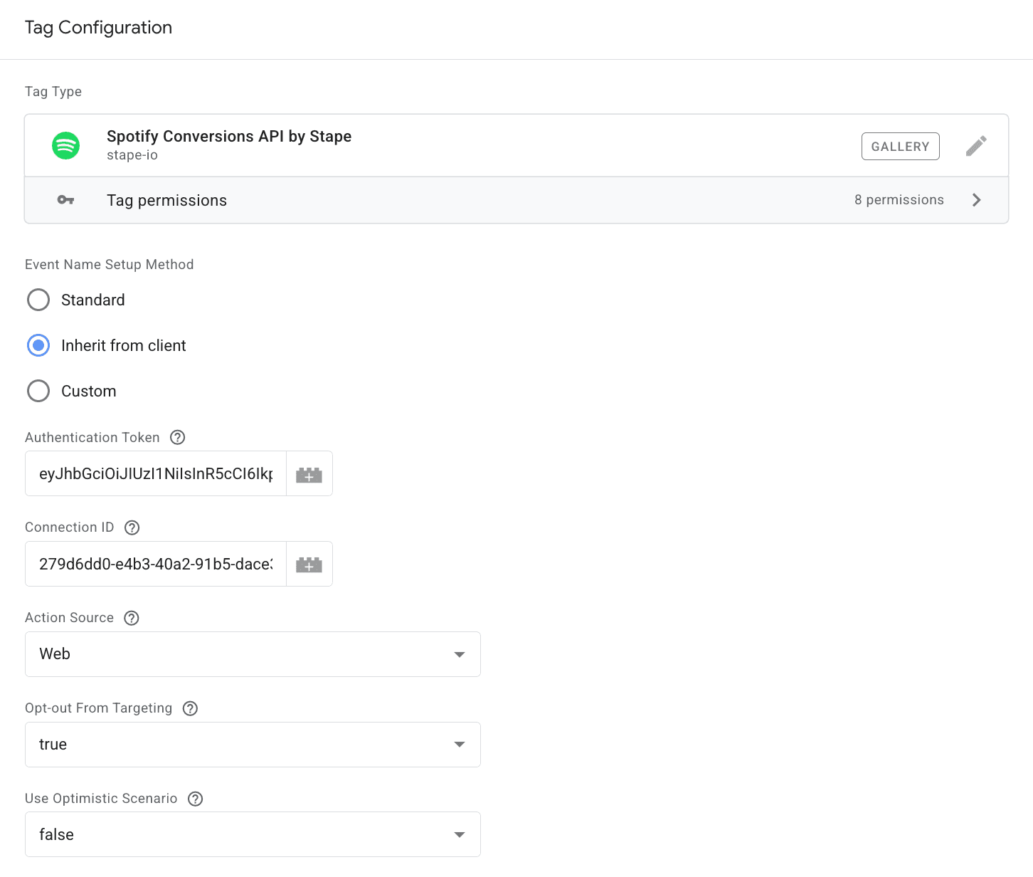 Example of Spotify tag configuration