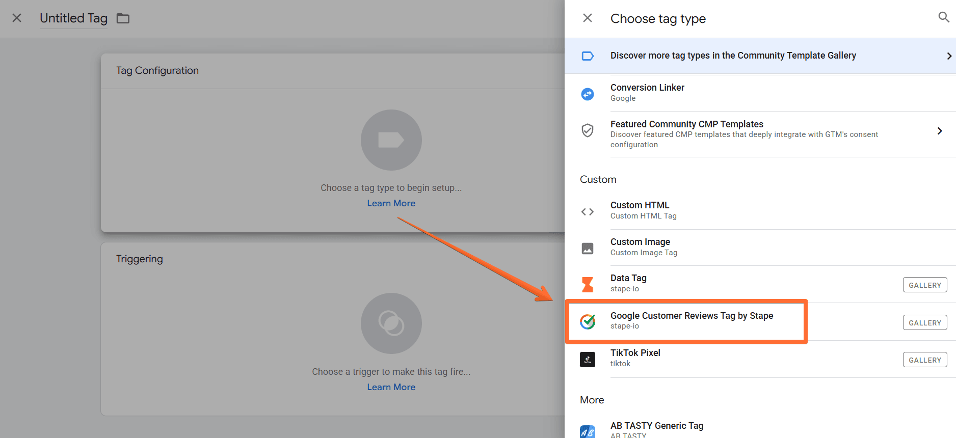 Select the Google Customer Reviews tag