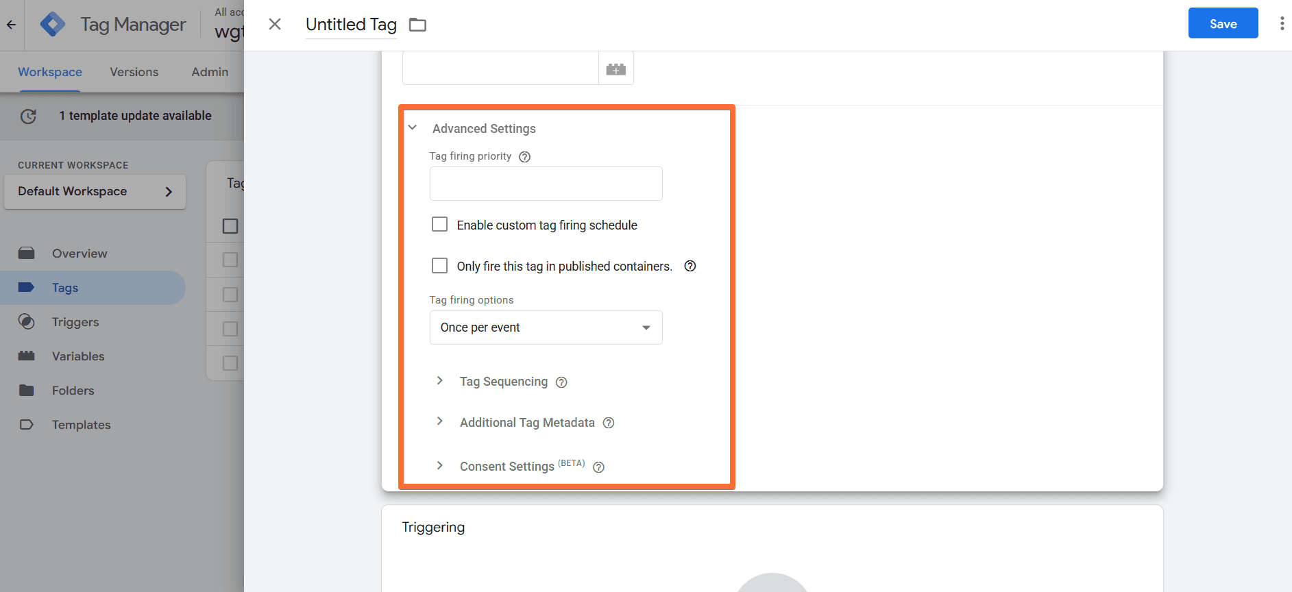 Advanced settings of the tag