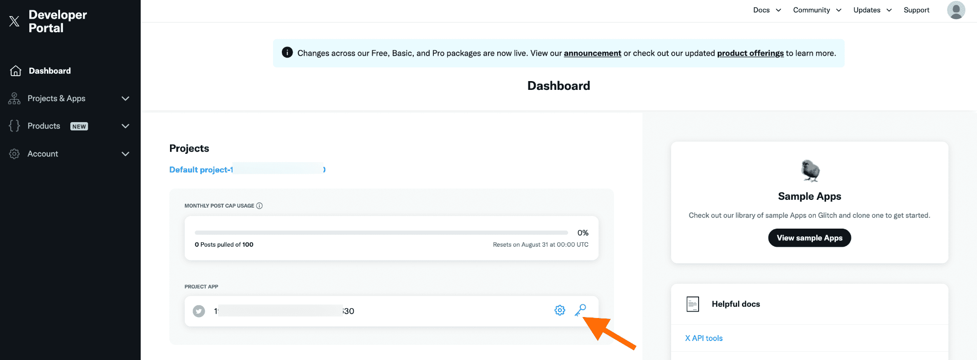 X Developer dashboard