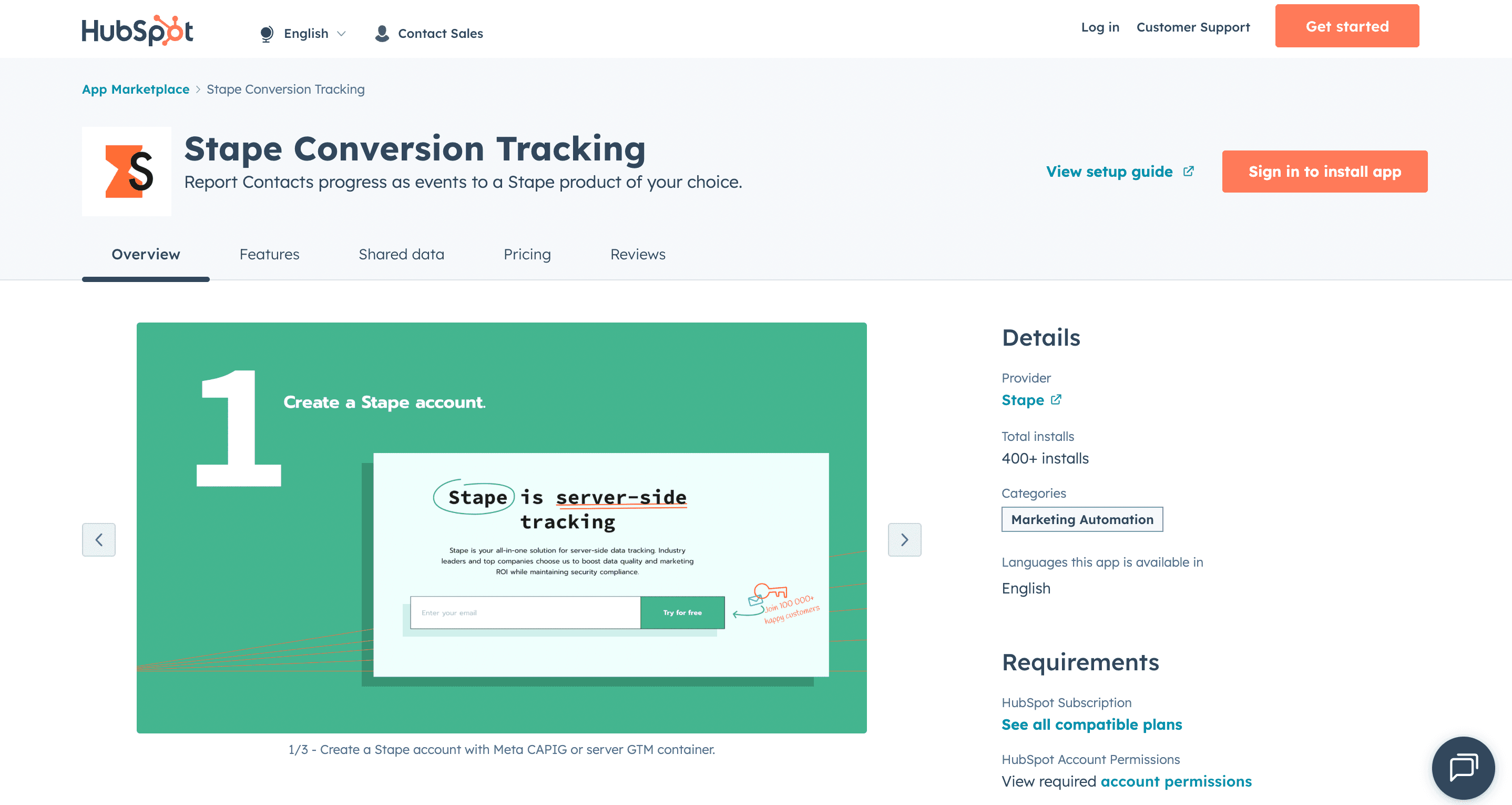 Stape Conversion Tracking Hubspot app