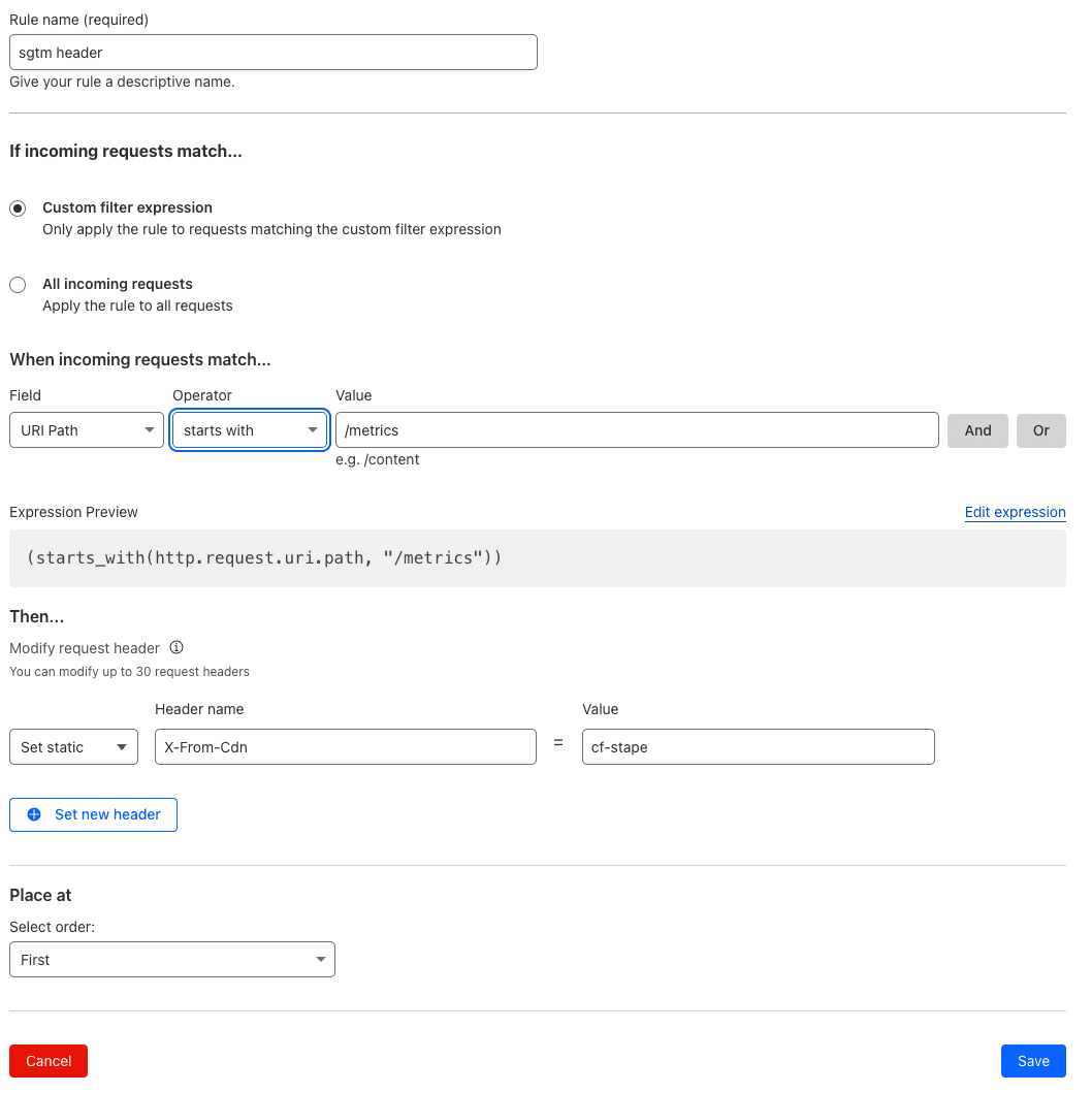 Request Header Transform Rule