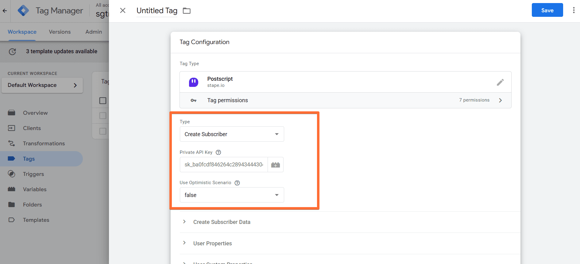 Configure the Postscript tag