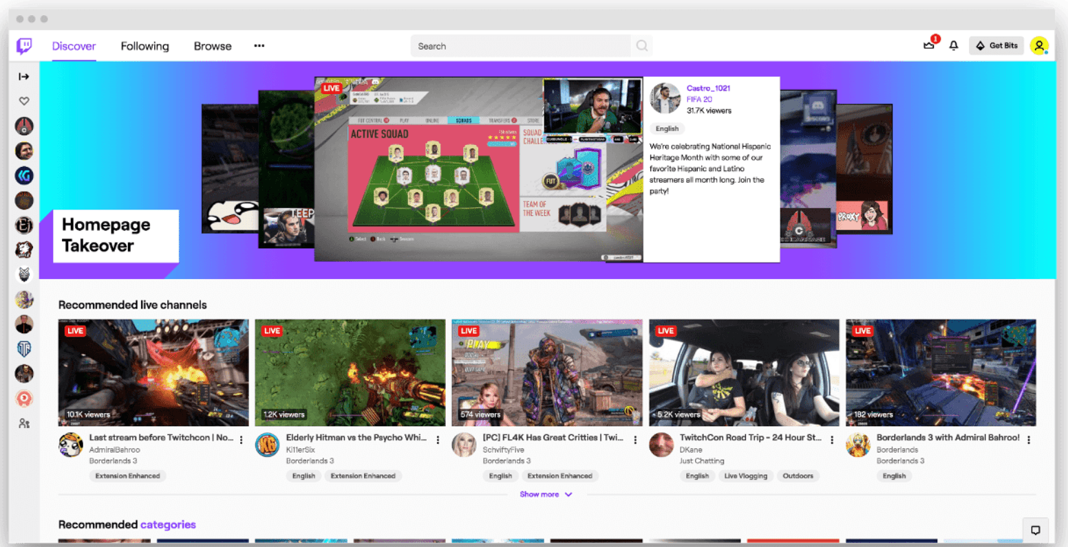 Twitch's homepage