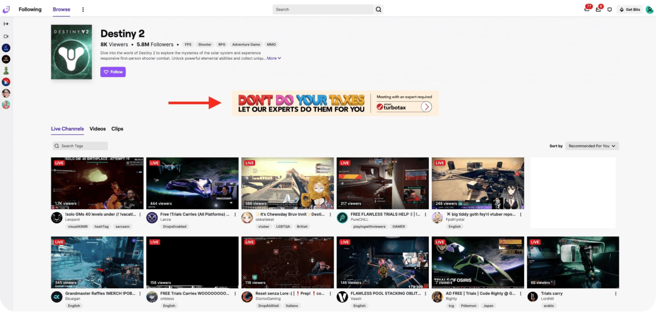 Twitch's leaderboard