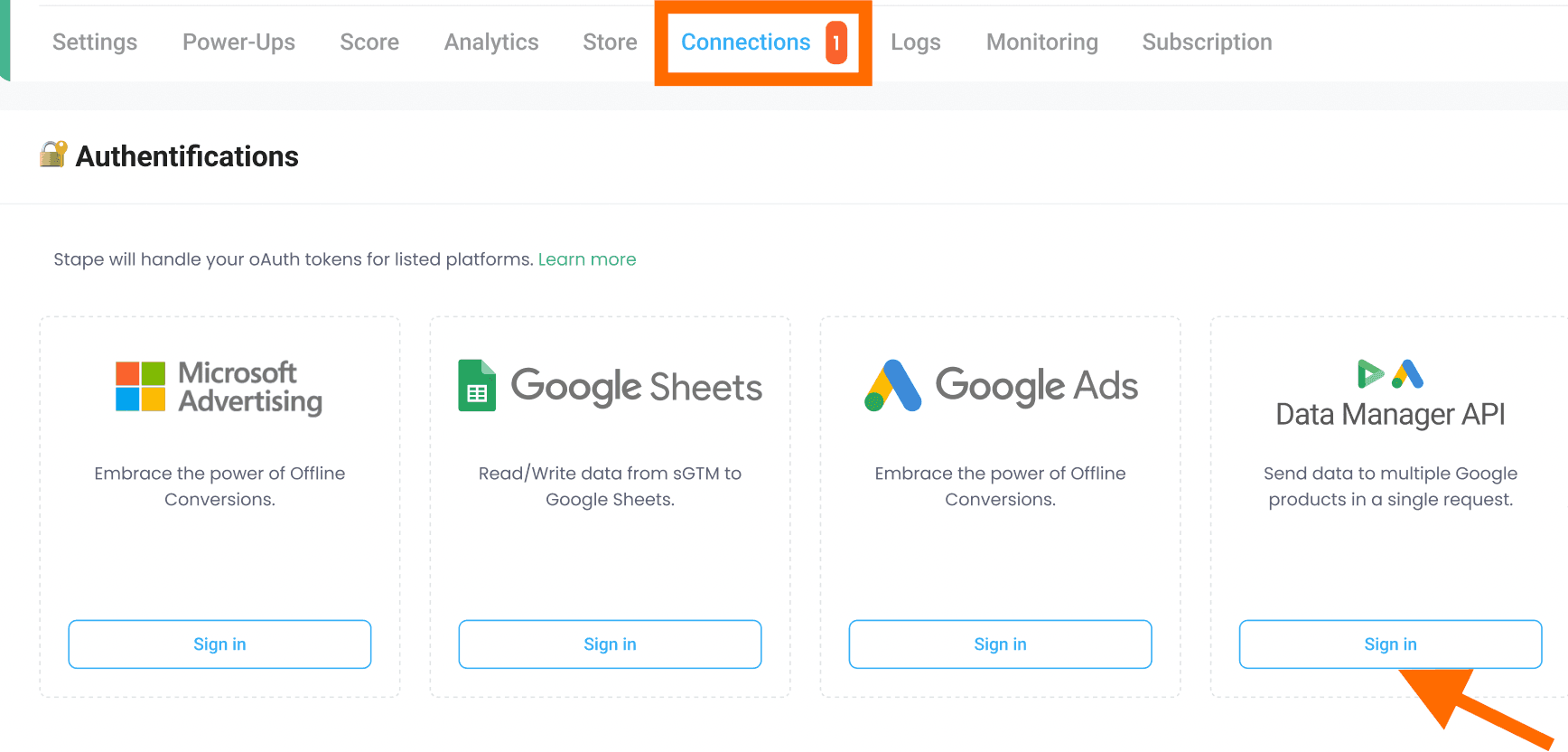Sign in Data Manager API Connection