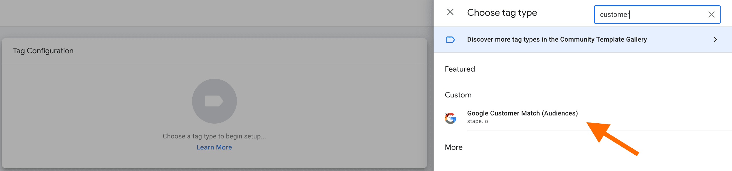 Customer Match tag as tag configuration