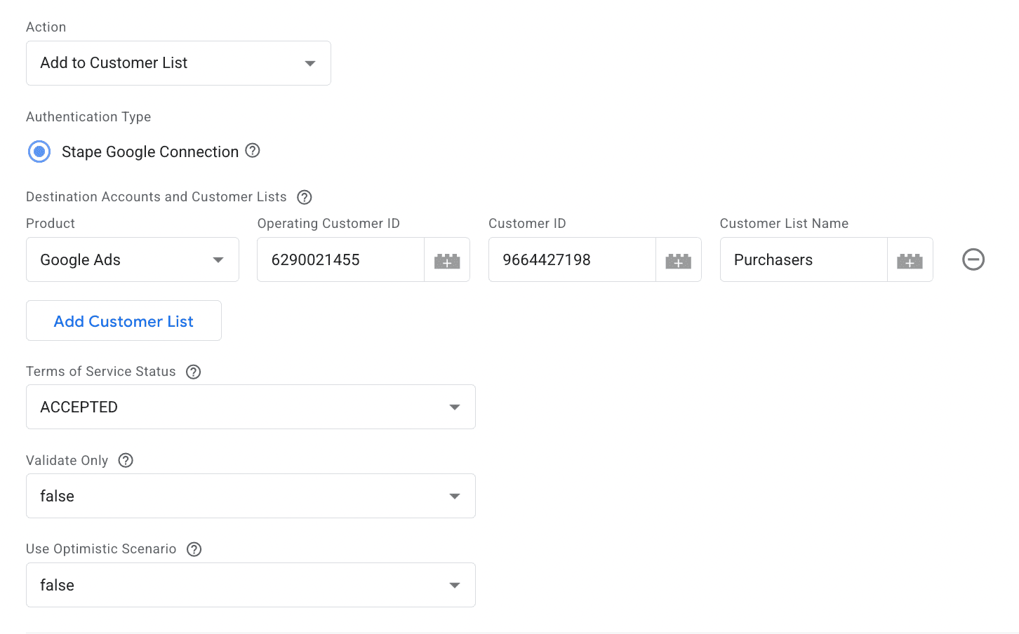 Google Customer Match tag configuration