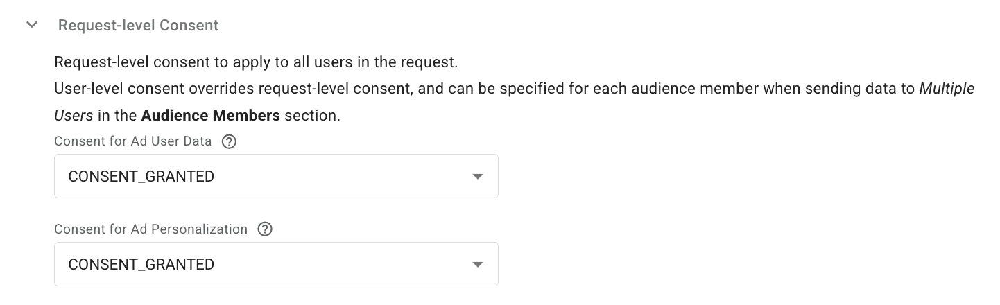 Request level consent in Customer Match tag