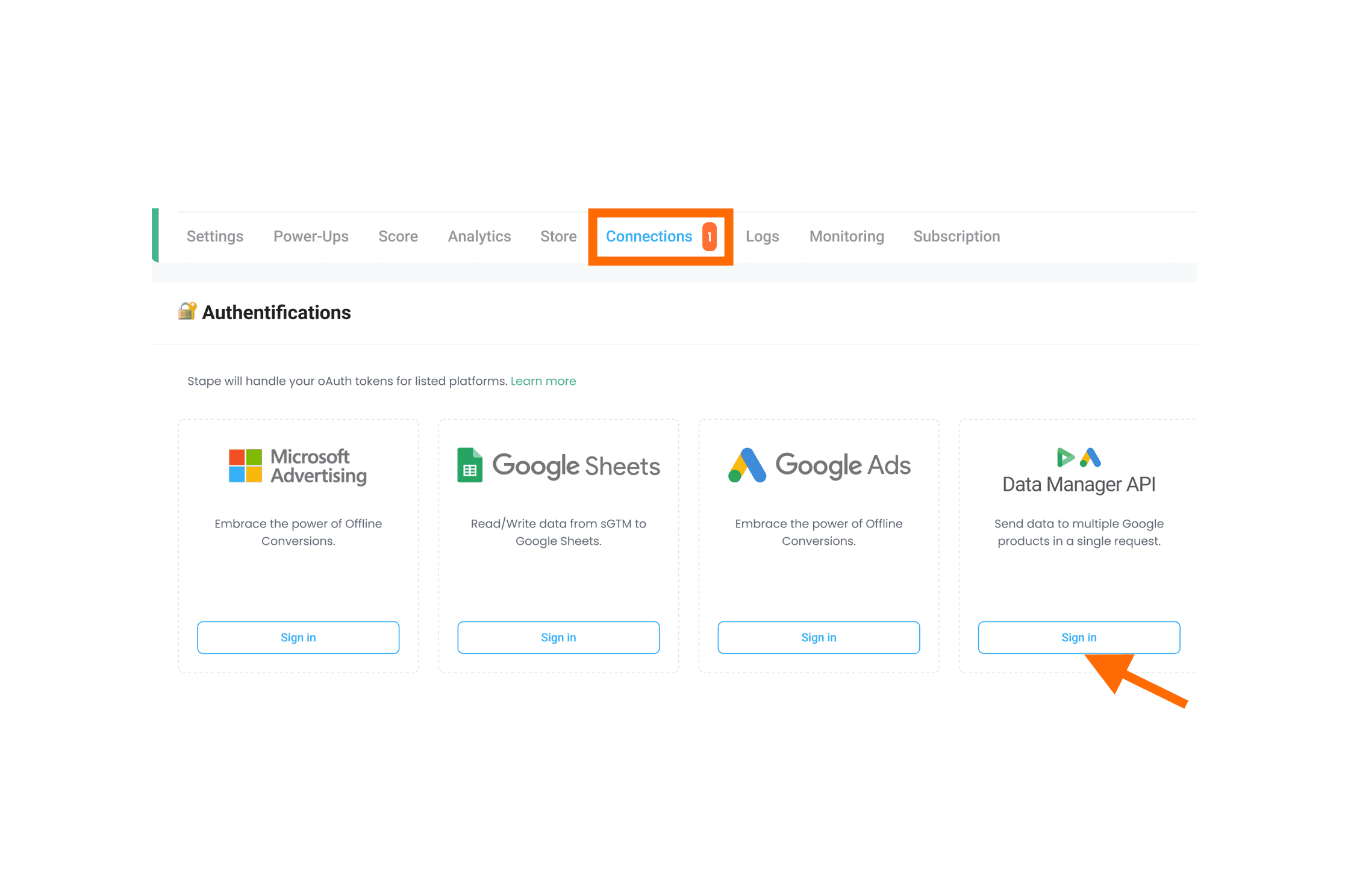Sign in Data Manager API Connection