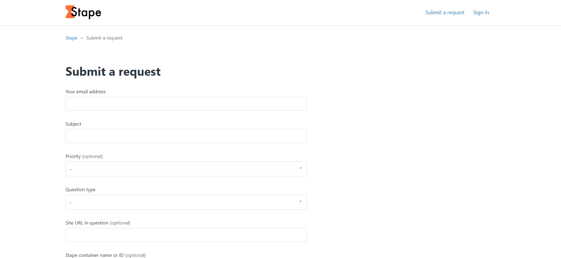 Support ticket page