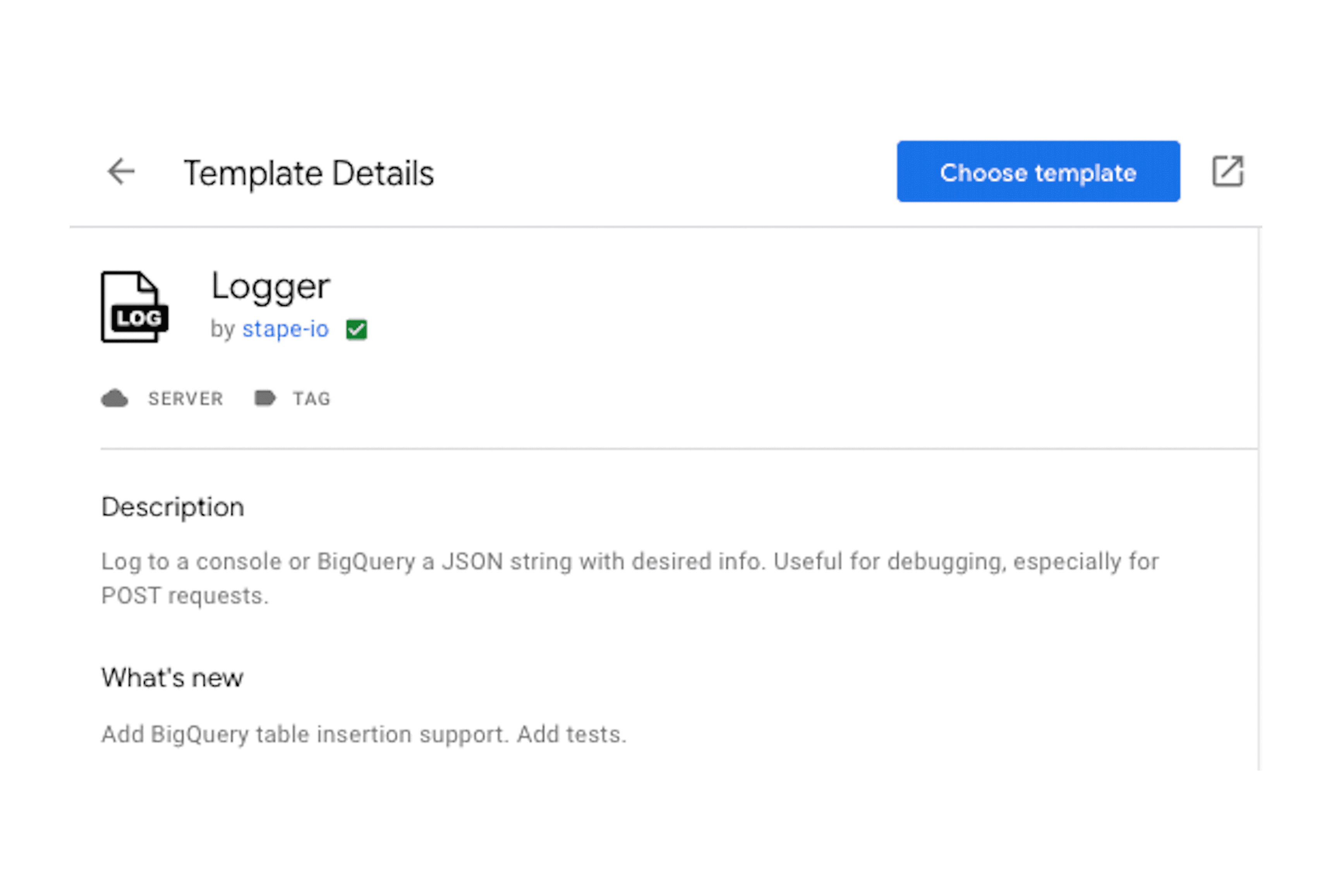 Logger tag in the Template Gallery