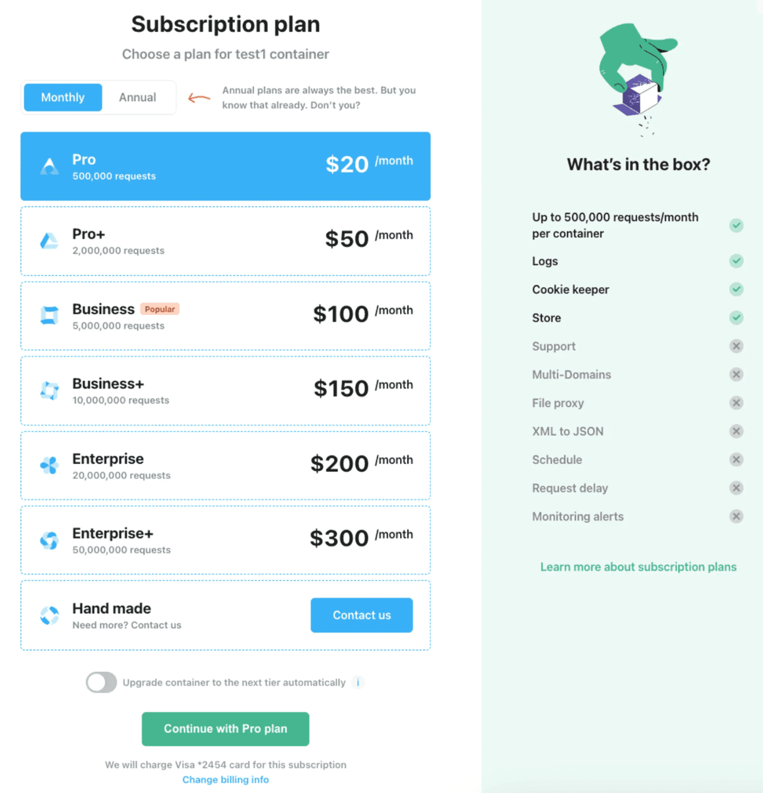 Stape subscription plans
