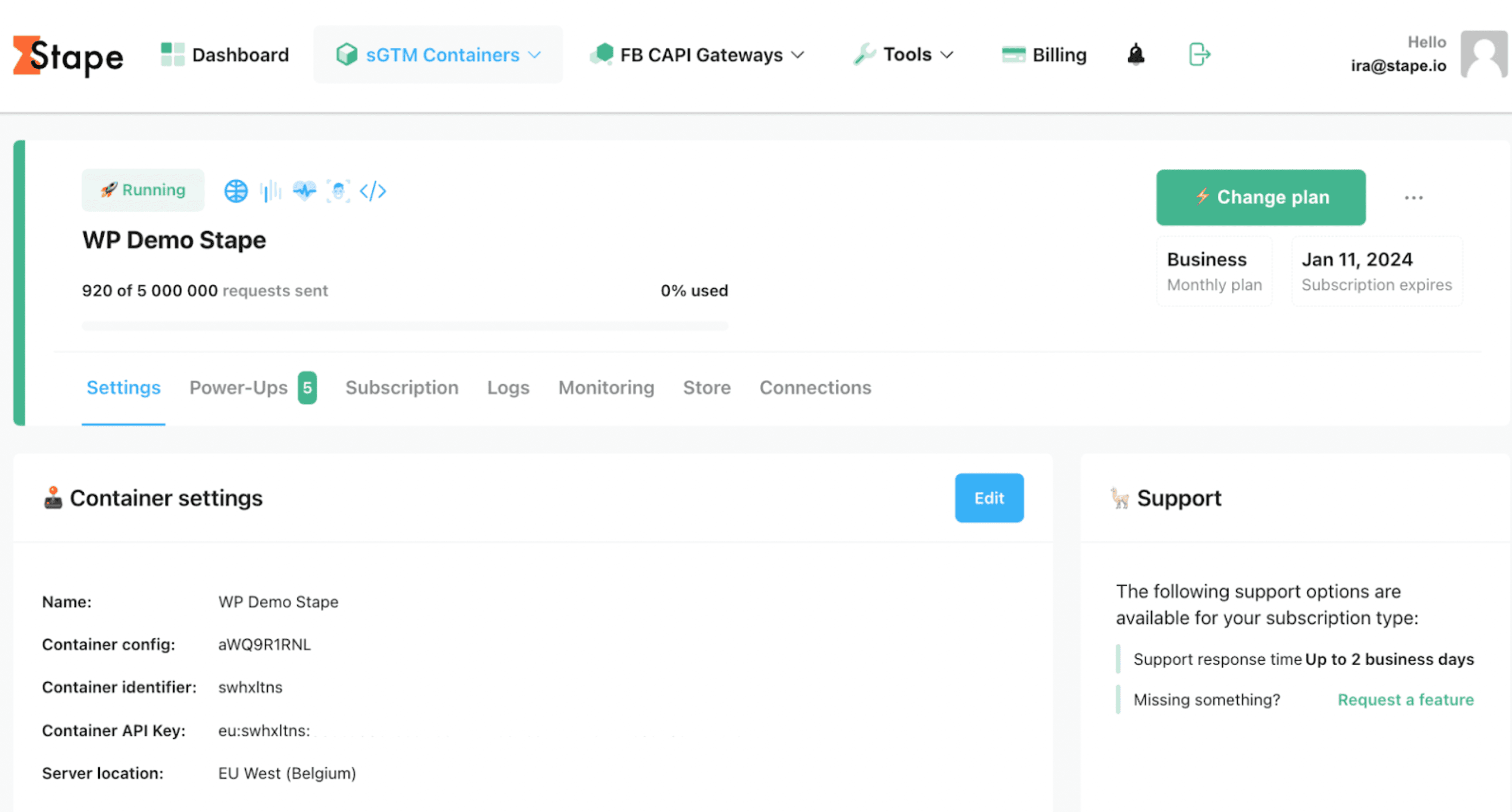 Configured container on Stape