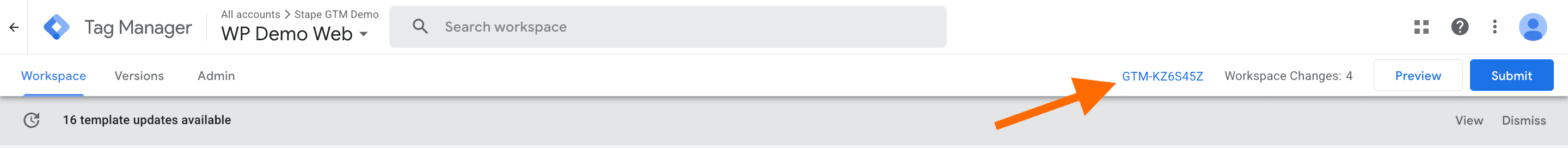 Web GTM container ID