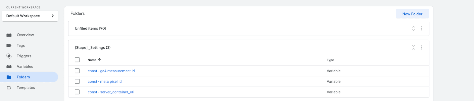 Web GTM container folders