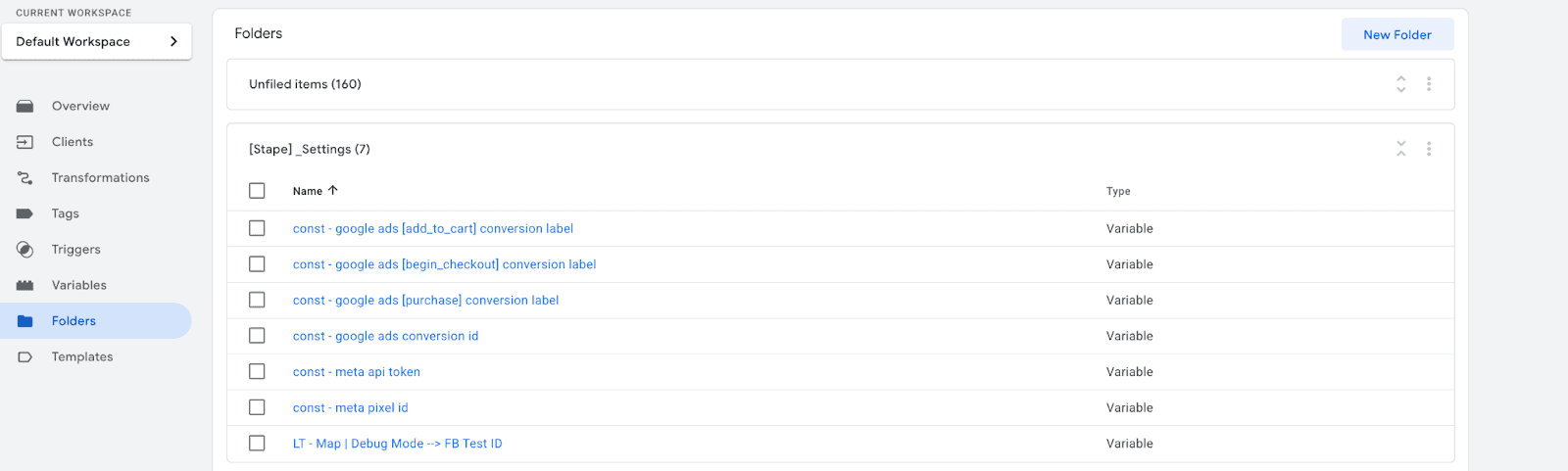 Server GTM container folders