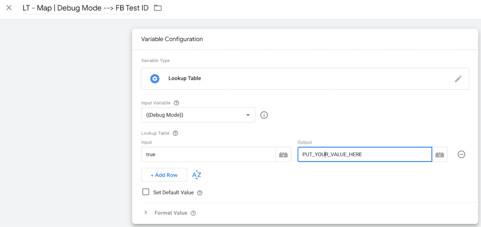 LT - Map | Debug Mode → FB Test ID variable