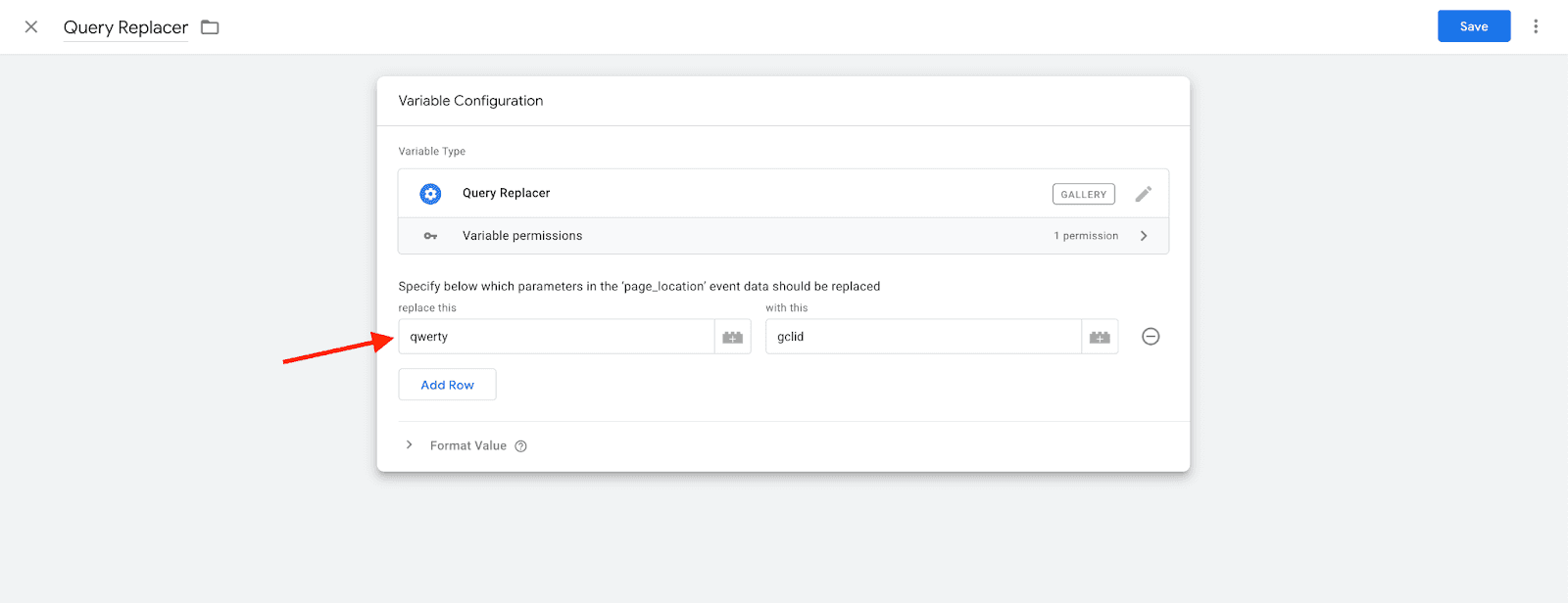 Query Replacer variable configuration