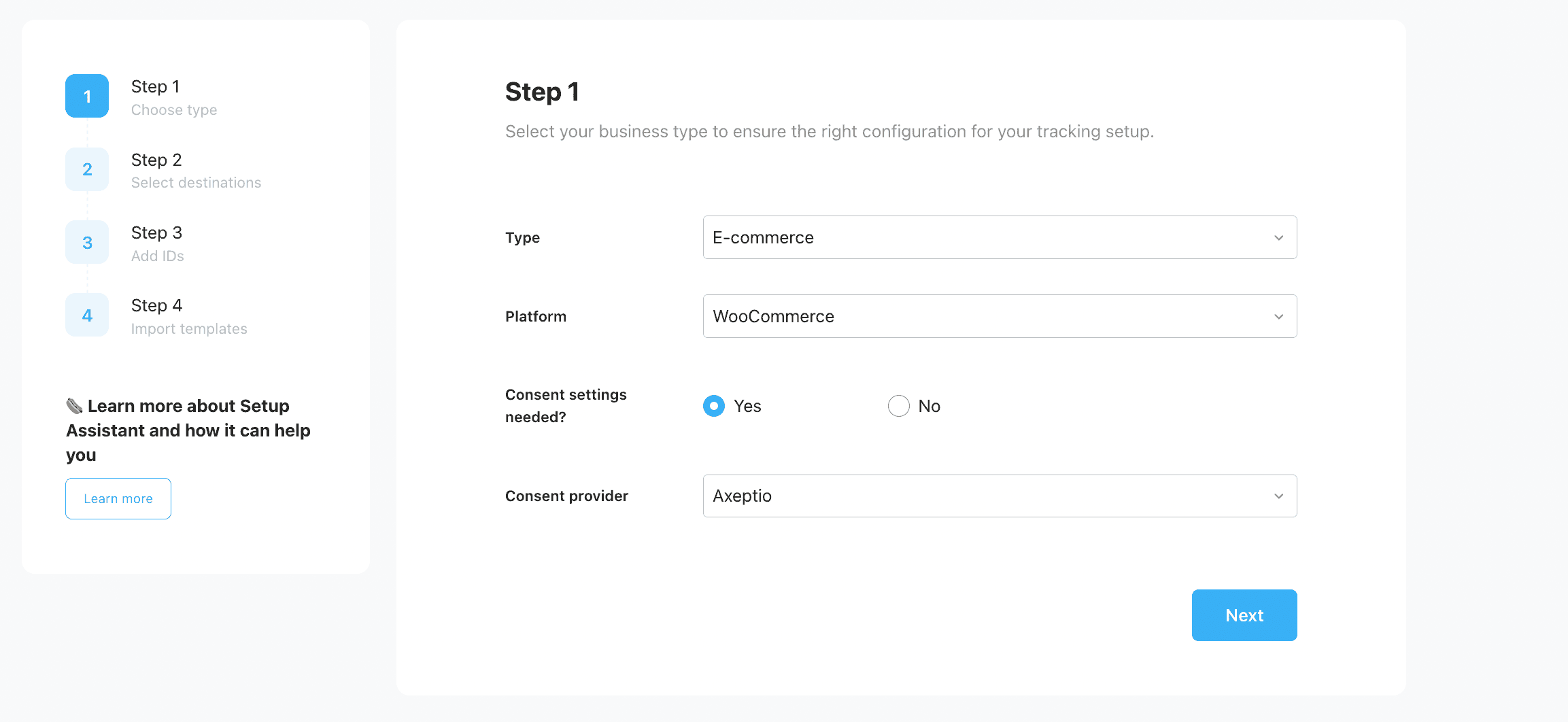 Step 1 of Setup Assistant configuration