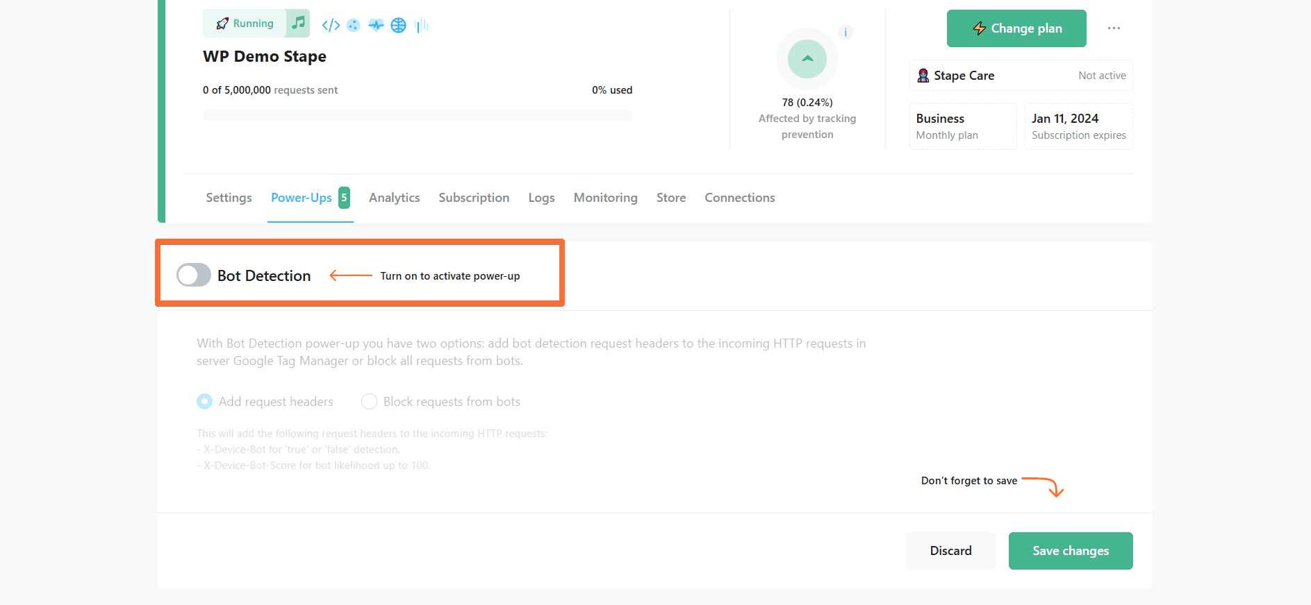 Toggle the Bot Detection switch