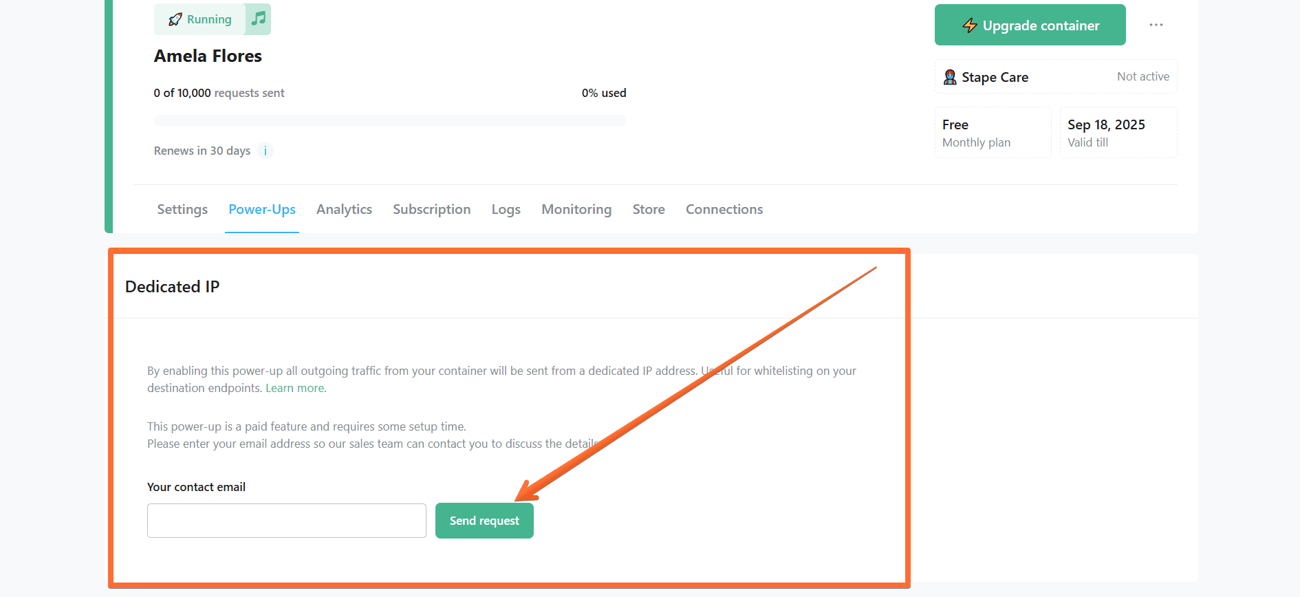 Enter your contact email and click Send request