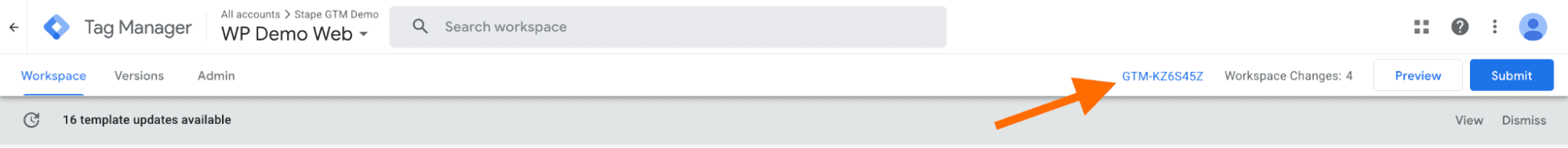 Find and copy your WEB GTM ID in GTM&nbsp;