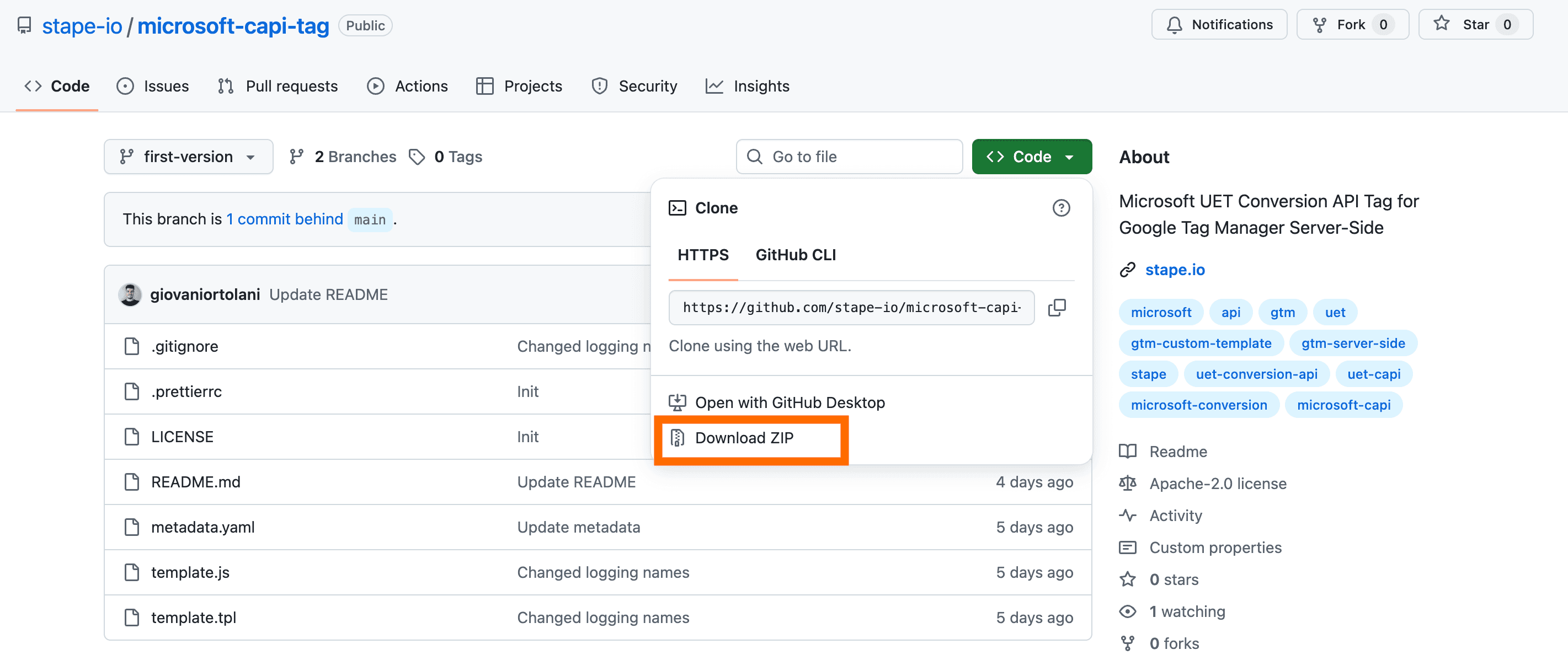 Download Microsoft CAPI tag from GitHub