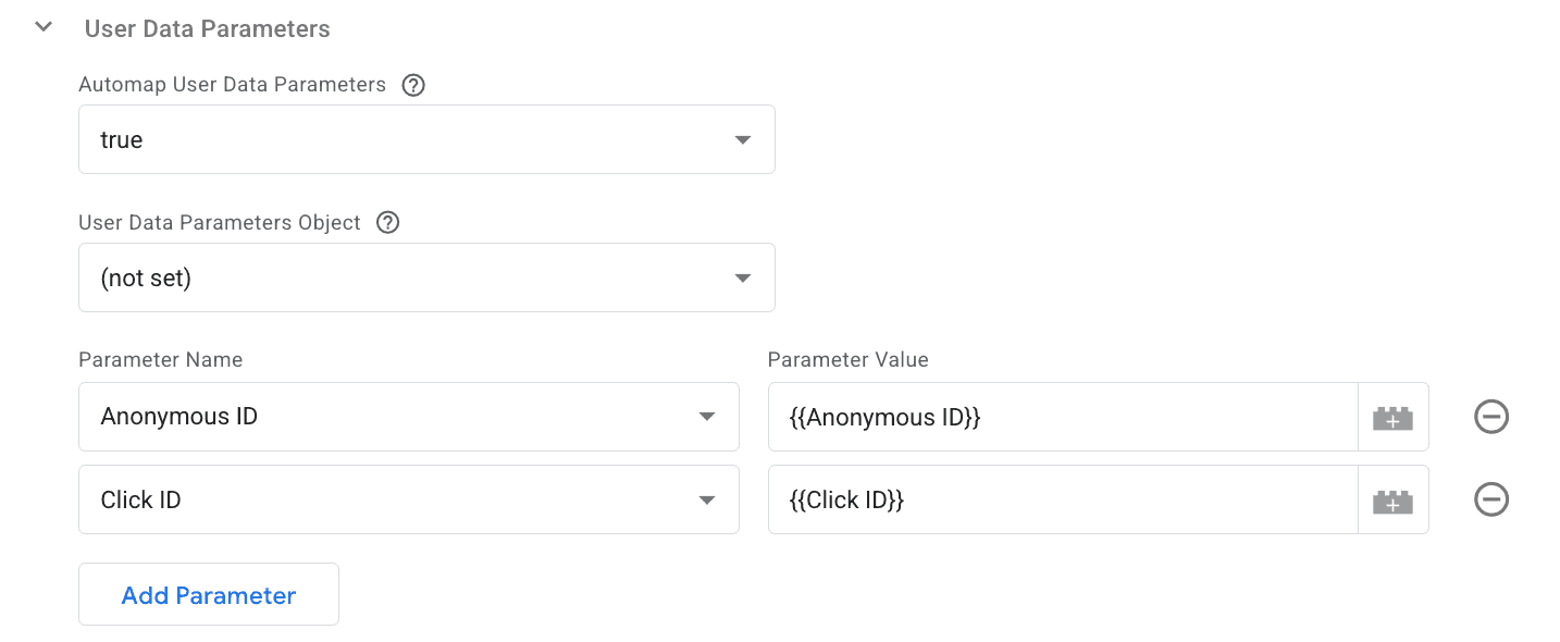 User data parameters in Microsoft tag