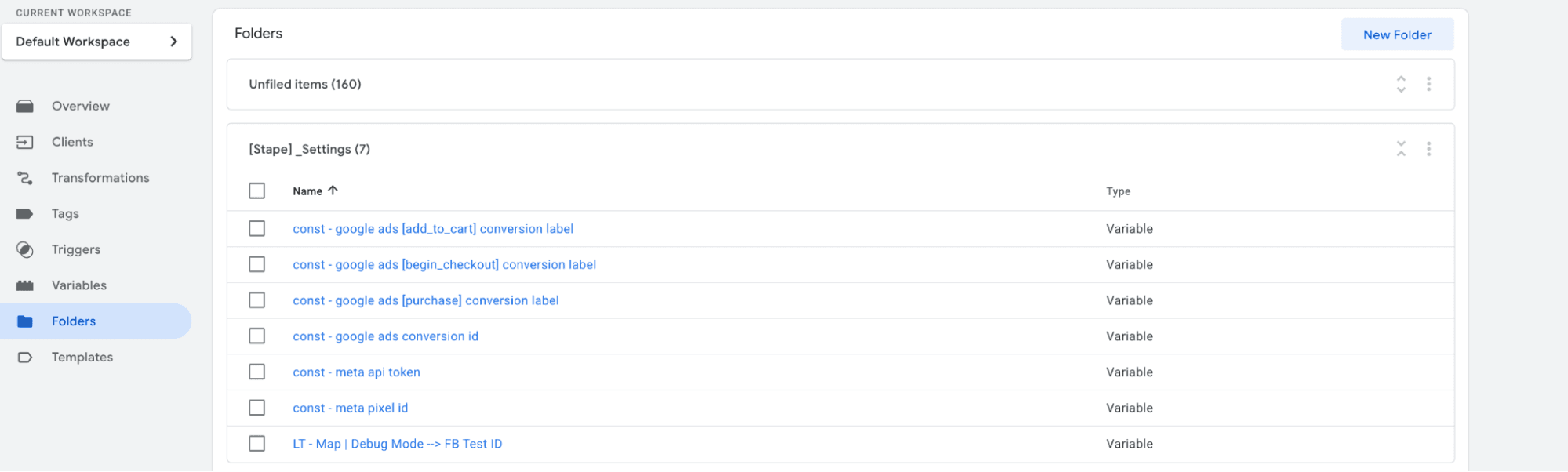 Server GTM container folders