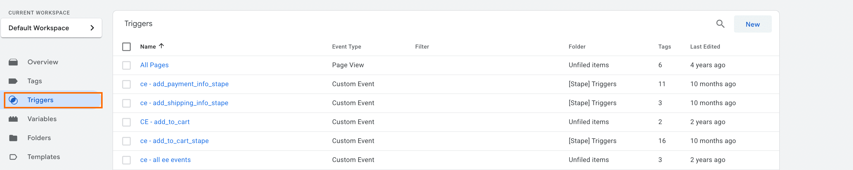 Triggers section in GTM
