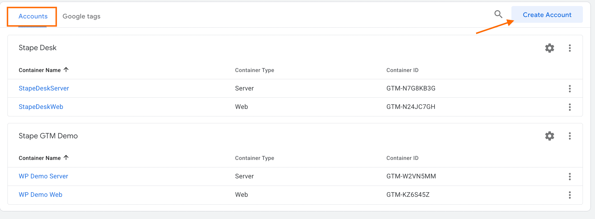Create account in GTM