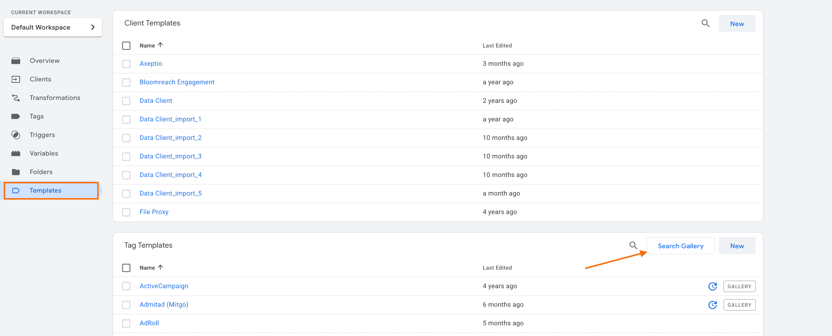 Search template gallery
