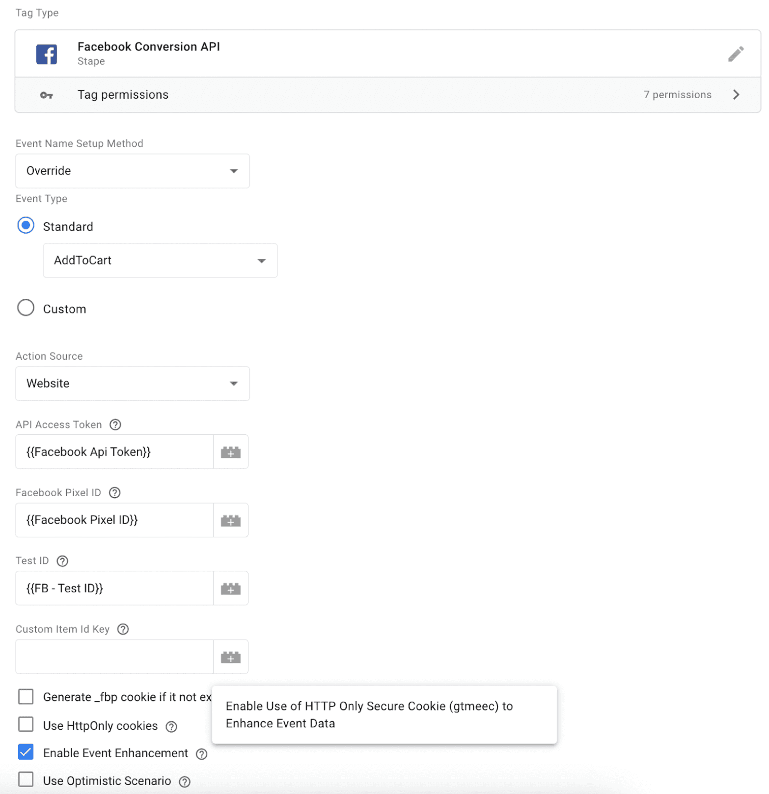 Facebook CAPI tag configuration example
