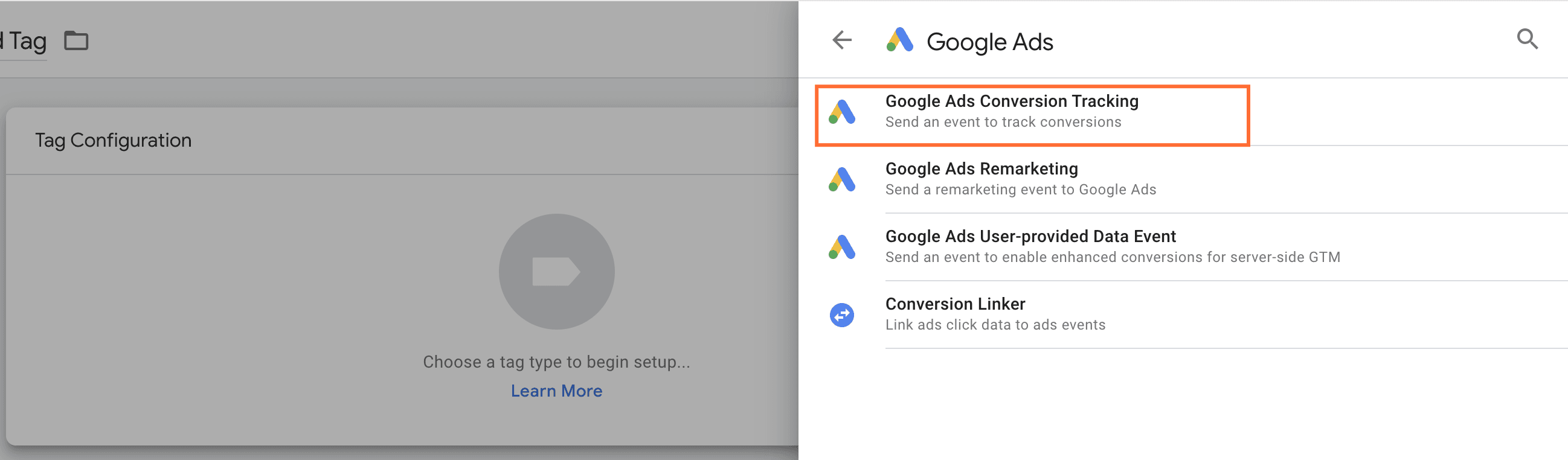 Google Ads configuration tag