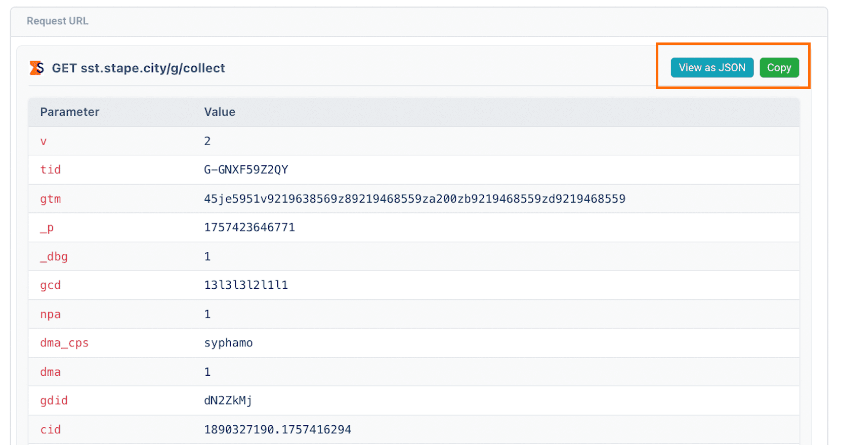 View Request URL as JSON