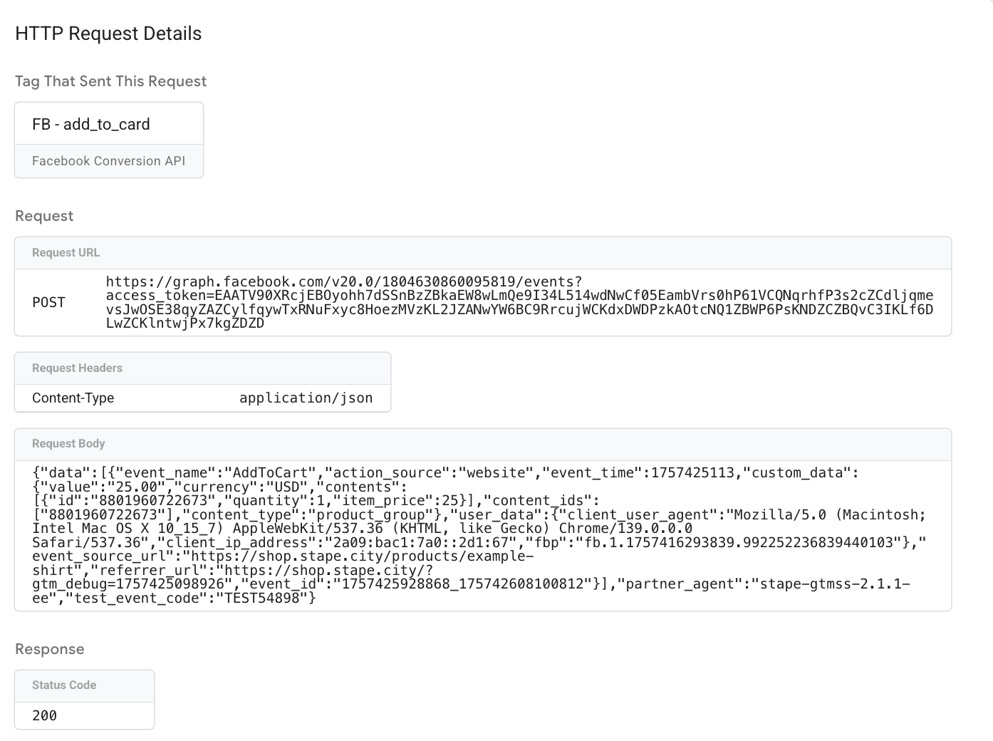 Request body without Stape Chrome Extension