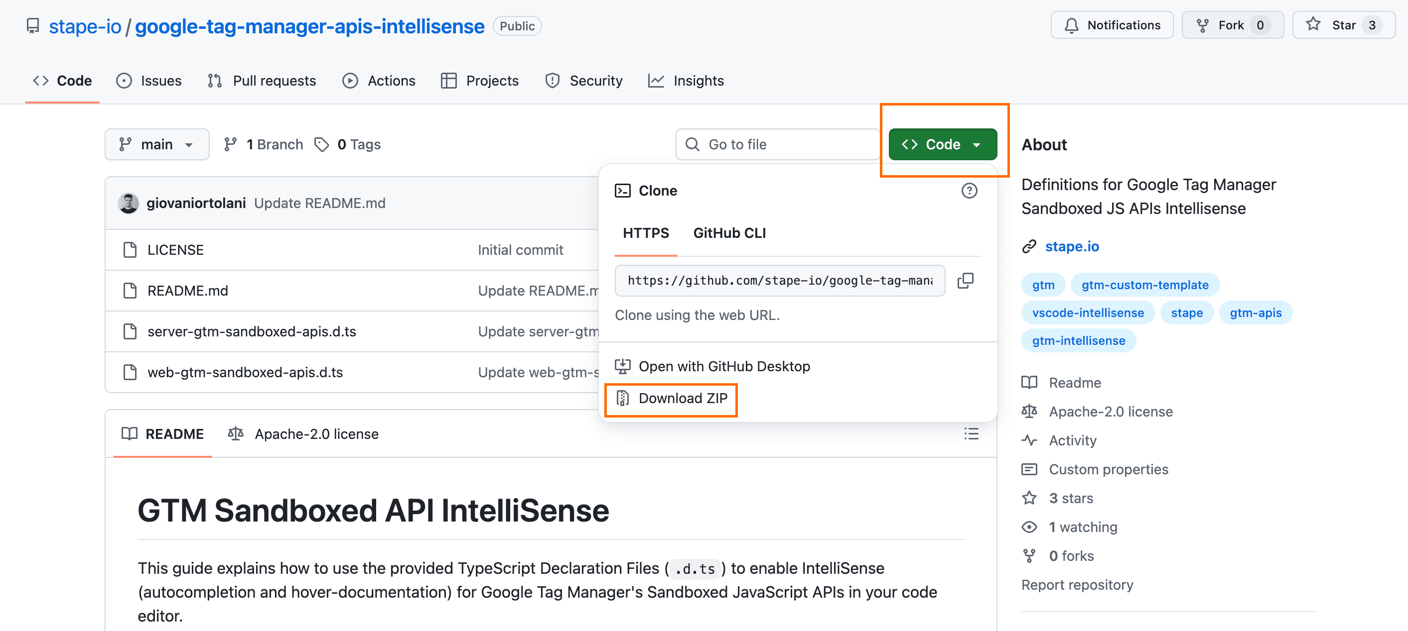 Download GTM Sandboxed API IntelliSense