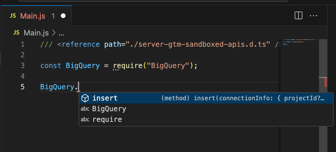 GTM Sandboxed API IntelliSense
