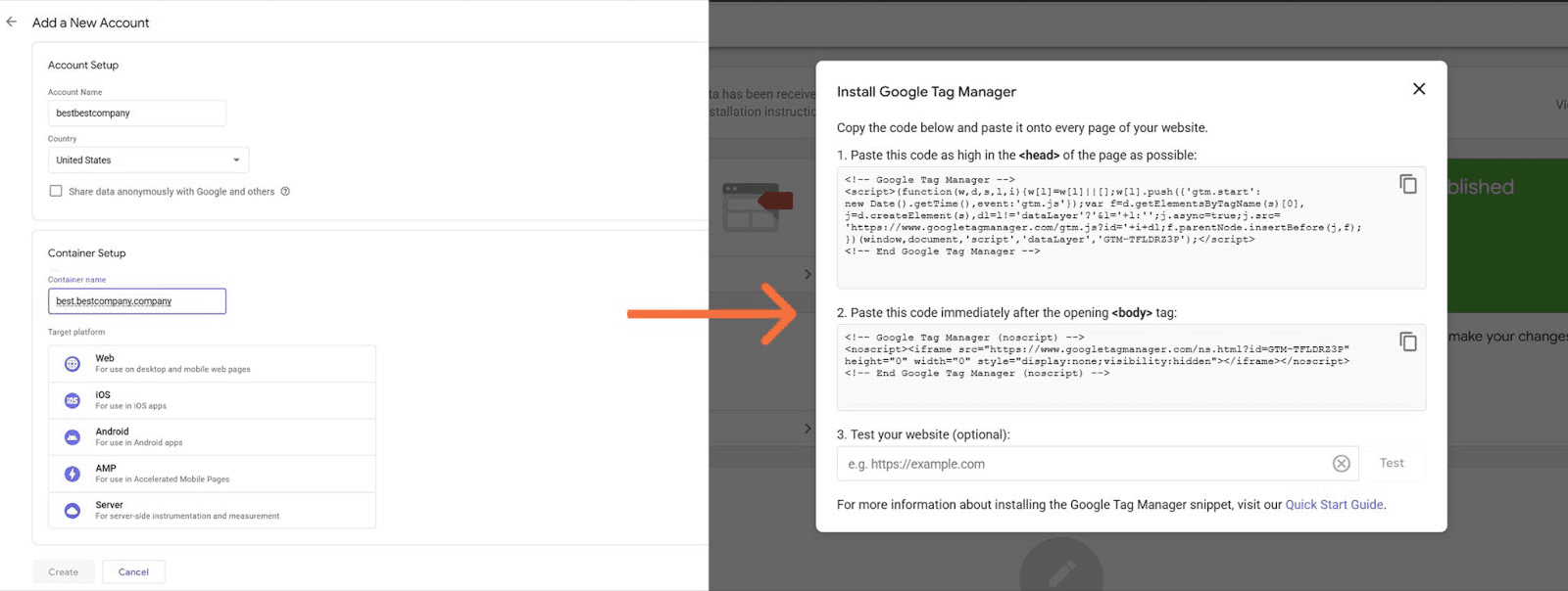 Create a server GTM container